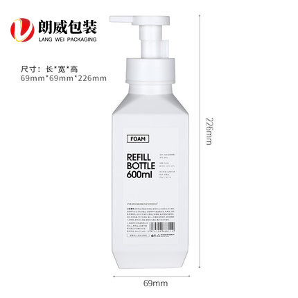 HDPE botella de espuma cuadrada desinfectante de manos botella de gel de ducha botella cosmética botella de espuma de limpieza