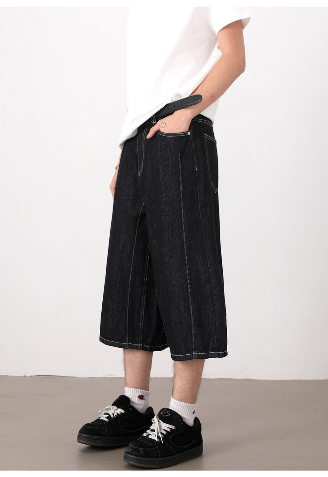 Quần jean short nam 7/10 dáng rộng suông phong cách denim cổ điển — Màu xanh da trời chi tiết 11