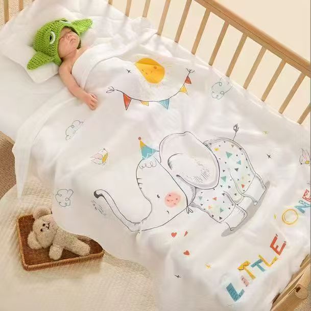 Toalla de baño para bebés fibra de bambú gasa de doble capa edredón recién nacido jardín de infantes Toalla de impresión manta edredón para bebés