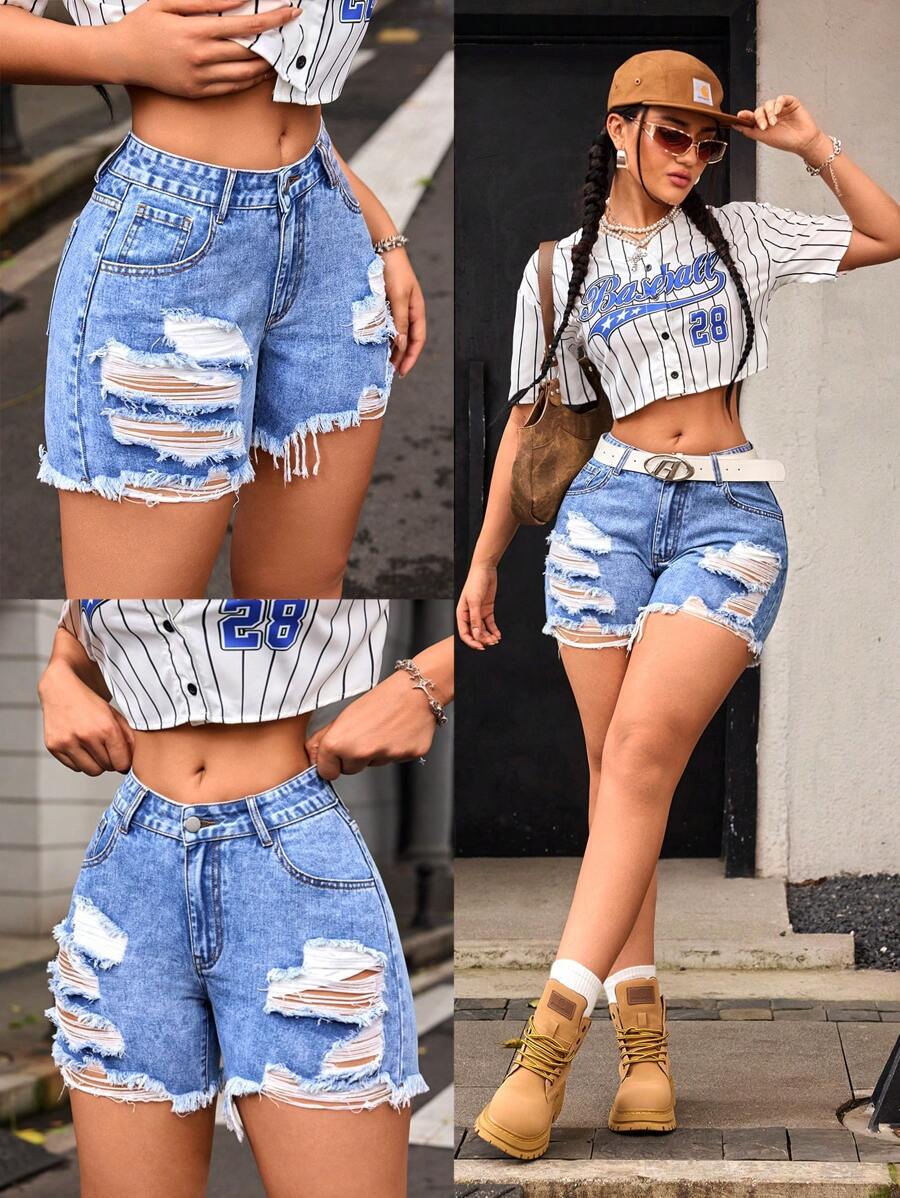 Y 81310 Ripped denim shorts 破洞毛边牛仔短裤