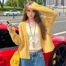 韩系彩色毛球针织开衫毛衣女2025秋季新款宽松慵懒松弛感小众上衣