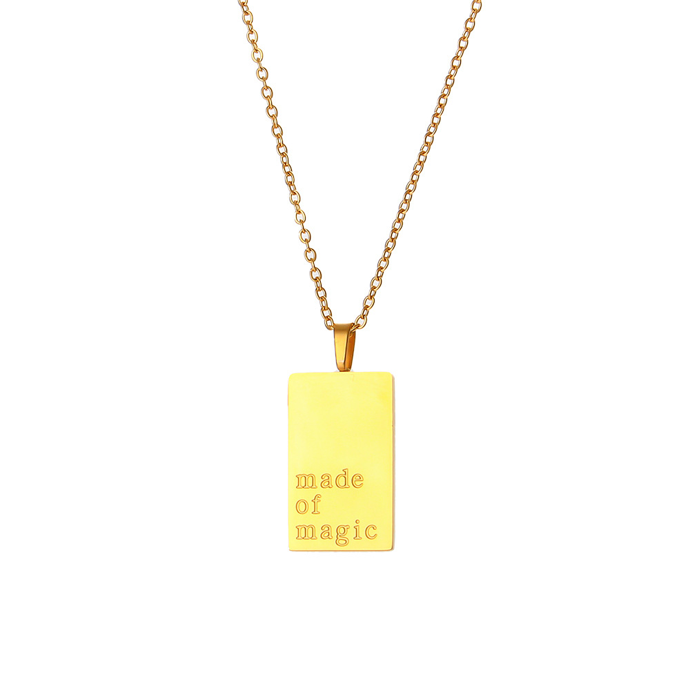 Retro Letter Square Stainless Steel Necklace Plating Stainless Steel Necklaces