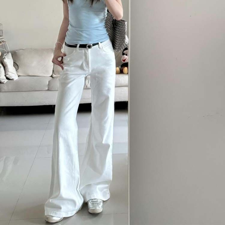 White Flared Jeans for Women, Fall 2025 New Style, Low-Waisted, Slimming, Drapey, Floor-Length Bell-Bottom Pants