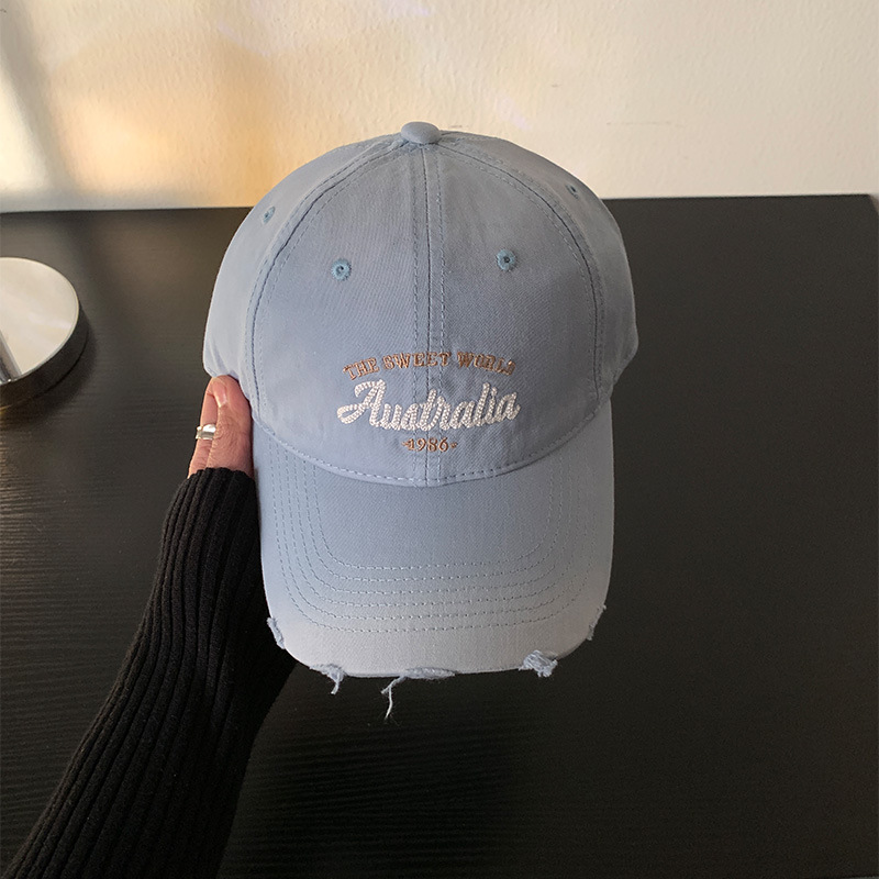 Sombrero de béisbol amarillo leche bordado de letras, sombrero ancho para mujeres, sombrero de lengua de pato, estilo coreano, sombrero de agujero de agujero, moda