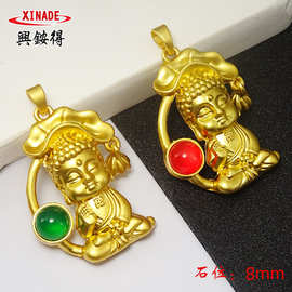 简约铜合金电镀沙金两世欢童子佛吊坠清净莲华佛毛衣链荷花莲蓬佛