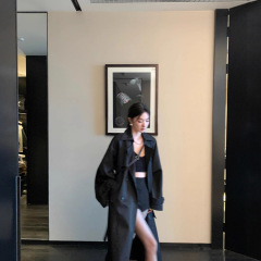 区区欧阳【秀场风衣】翻领双排扣外套女秋季新款小个子中长款大衣