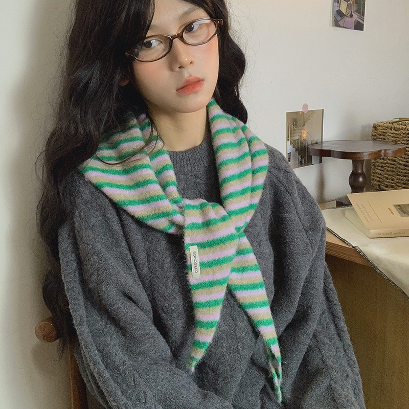 秋季好搭单品 羊毛混纺条纹三角巾 多用头巾小披肩围脖 时髦潮女|undefined