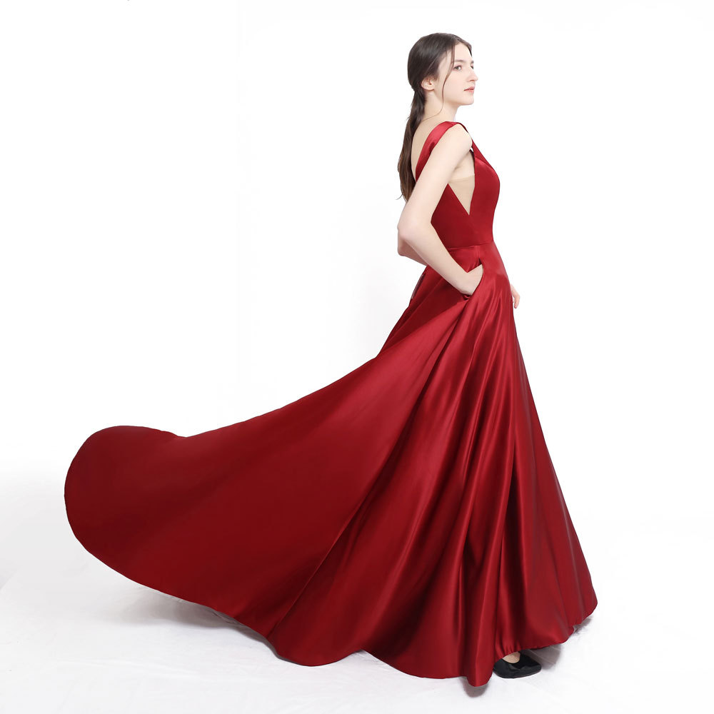 El comercio exterior de Europa y América Amazon AliExpress deseo vestido de noche de las mujeres sexy tubo superior con cuello en V doble hombro satén se puede personalizar