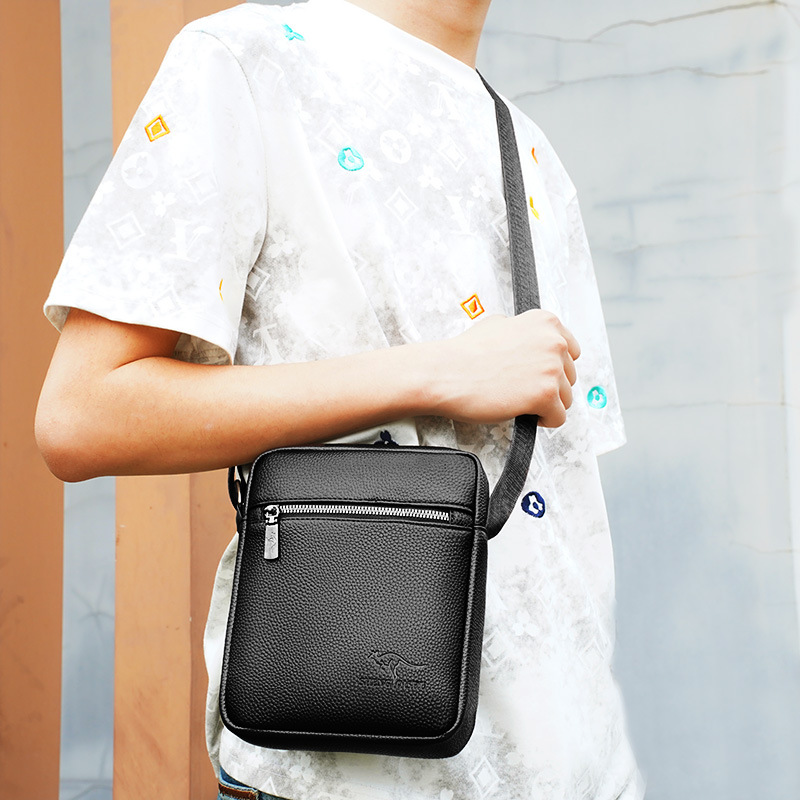 Bolso de cuero, bolso para hombre, bolso de hombro de negocios, bolso cruzado para hombre, estilo vertical de cuero suave, mochila pequeña y ligera, bolso para hombre, simple e informal