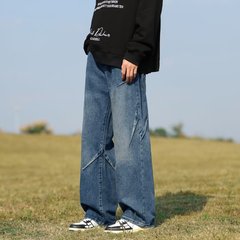 アメリカのレトロなジーパンの男性の春秋の新型の高い街のゆったりしている広腿のズボンのファッションのブランドのカジュアルなまっすぐな筒の仕事のズボンの男性