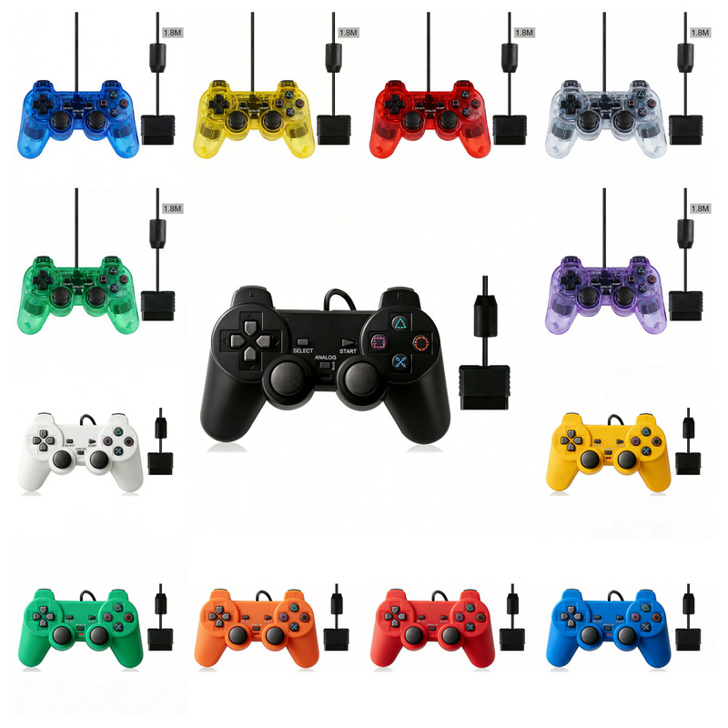Factory Direct Sales In-Stock Ps Wired Game Controller P2 Dual Vibration Controller Transparent Colorful Solid Color Dual Motor