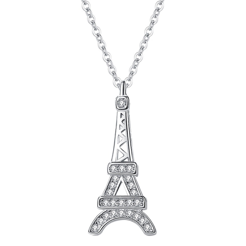 Plata esterlina S925 mini París Torre diamante estilo europeo y americano collar de moda amor romántico creativo plata clavícula cadena