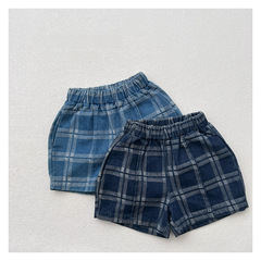 Japanese and Korean Style Grid Denim Shorts Summer New Children's Denim Shorts for Boys and Girls Retro Versatile Casual Hot Pants