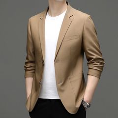 无痕冰丝休闲西服男装轻薄款修身潮流高级感痞帅弹力西装外套男士