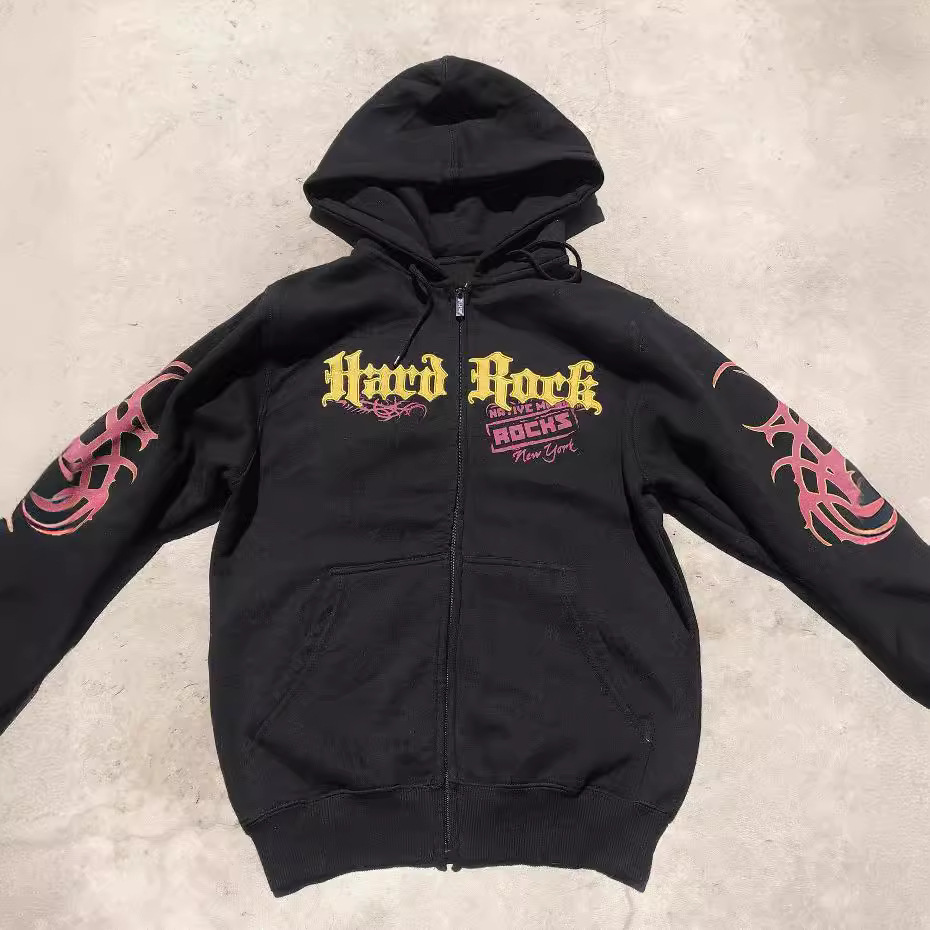 Men's Clothing autumn and winter sweatshirt street retro print embroidery loose plus velvet hooded_voghion.com