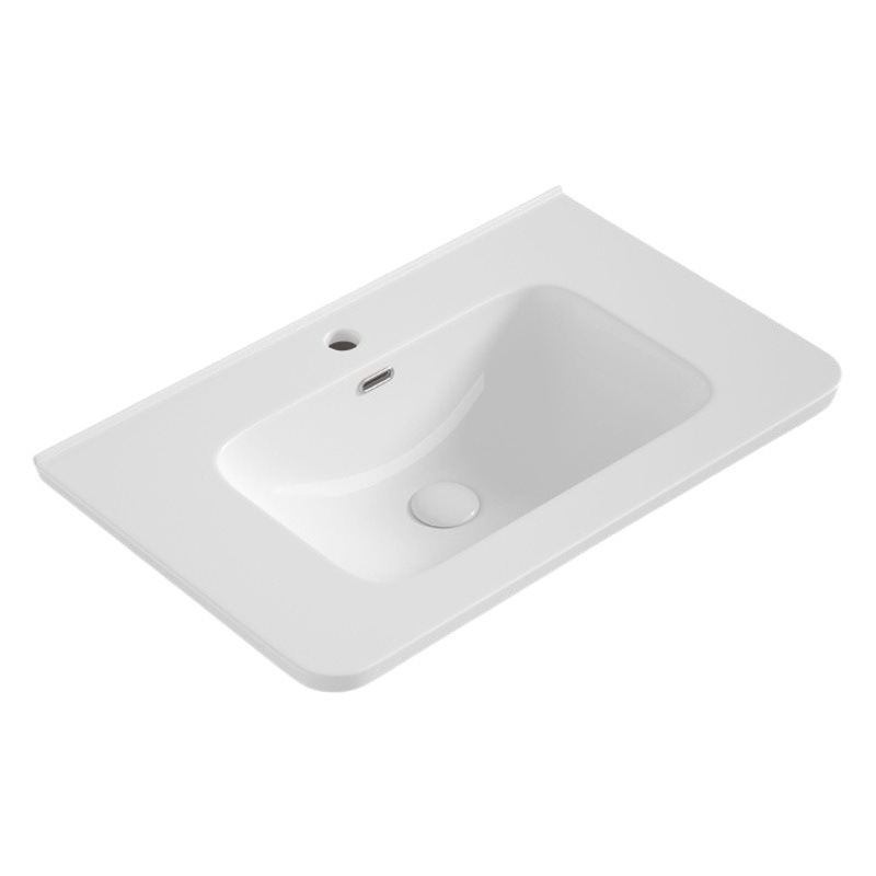 Lavabo de Cerámica para Encimera con Esquinas Redondeadas, Lavabo de Cerámica Integrado, Lavabo para Baño, Lavabo Central de Cerámica, Lavamanos, Venta Directa de Fábrica