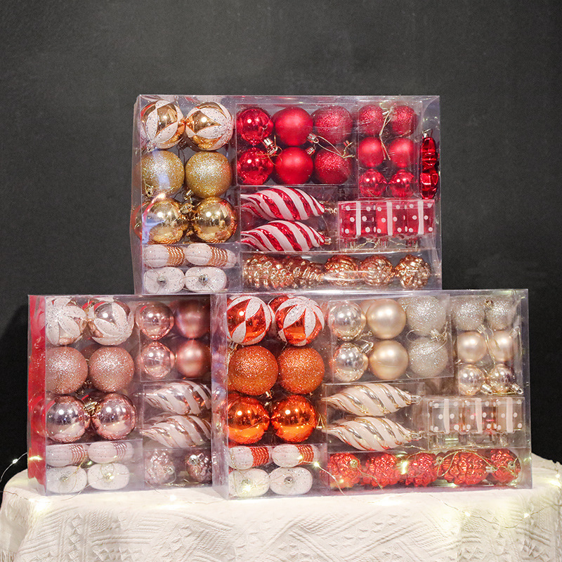 Venta caliente pintado juego de decoración de bolas de Navidad adornos colgantes de árboles de Navidad de plástico accesorios de decoración de fiesta al por mayor