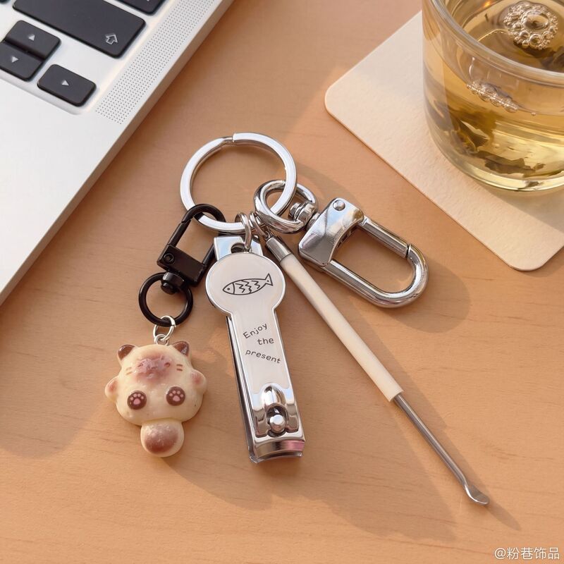 Kitten, little fish, key, nail clippers, cute girly pendant, ear pick set, creative decoration for couples
