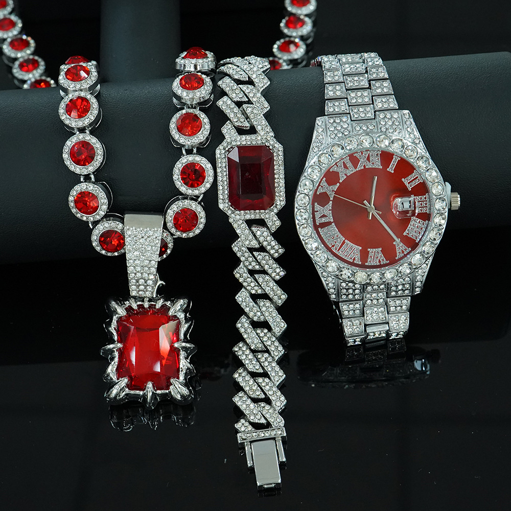 Retro Ocean Heart Marca rectangular Colgante de gemas Collar de color Pulsera Juego de reloj Regalo de hombre de alta calidad image 11