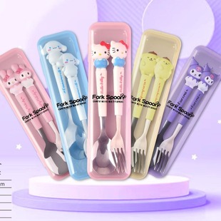 Sanrio big eared dog coolomi melody spoon Fork suit cute stainless steel high-looking tableware spoon Fork
