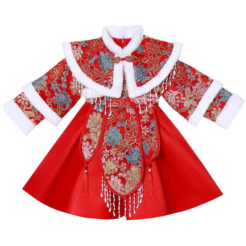 Girls' Ancient Costume New Year's Greetings Autumn and Winter 2024 New Kidsren's Chinese Style Super Fairy Tang Suit Little Girl's Festive Dress