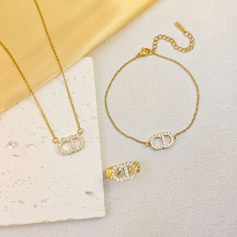 Popular Dijia Cd Letter Titanium Steel Necklace Women's Rhinestone Bracelet Women's Fashion Bracelet Set Women's Factory Direct Sales and Delivery