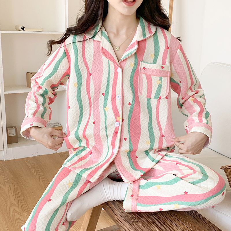 Otoño y invierno nuevo pijama de mujeres cardigán de aire mezclado chicas lindas dibujos animados princesa impresión ropa para el hogar
