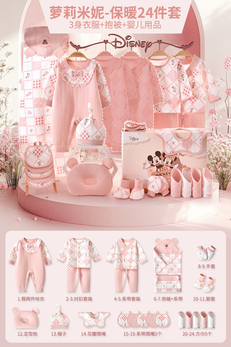 ディズニー ベビーギフトボックス 新生児服 純綿セット 新生児 女の子 満月祝いギフト 高級