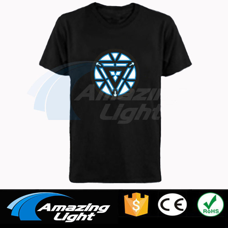 Rechargeable USB Iron Man Touch Luminous T-Shirt Wireless Multifunctional Voice Control Luminous T-Shirt LED Avengers
