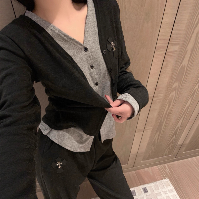 高品质推荐 假两件开衫上衣+垂坠感长裤两件套女2025秋冬新款套装|undefined