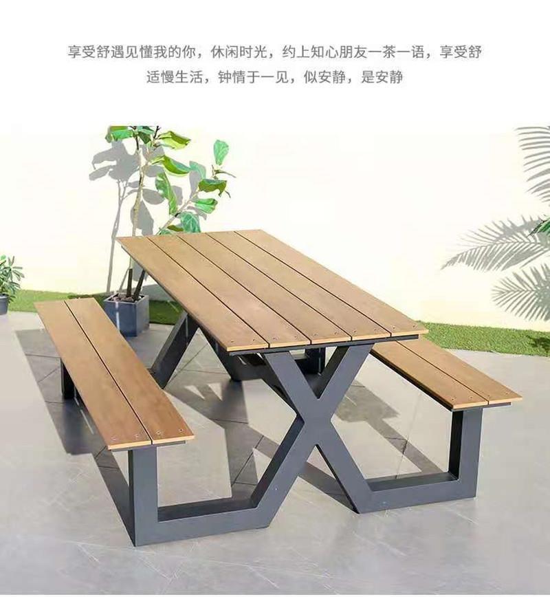 连体桌椅公园景区小区咖啡厅室外商用塑木排椅长条椅户外连体桌椅-阿里巴巴