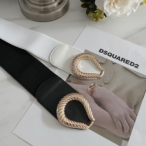 Women's versatile elastic wide belt black down jacket waist belt elastic dress decorative girdle