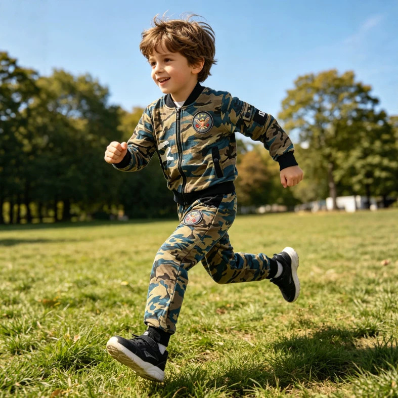 Spring and Autumn New Style Boys' Camouflage Pilot Jacket Set Children's Casual Sports Two-Piece Set Children's Clothing Wholesale
