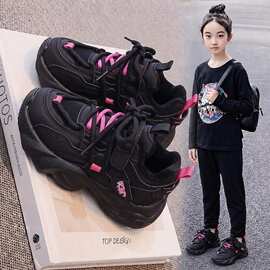 女童鞋子加绒运动鞋2026秋冬季新款女孩儿童跑步鞋耐脏大童老爹鞋