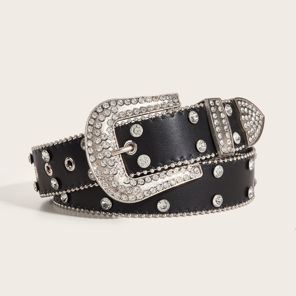 European And American Cross-Border Rhinestone Belt For Men, Inlaid With Sparkling Rhinestones, Hip-Hop Punk Style,_voghion.com