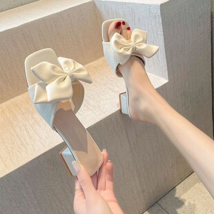 Bowknot Trendy Slip-On Sandals for Women 2025 New Summer Popular Versatile Fashion Height-Increasing Low Heels