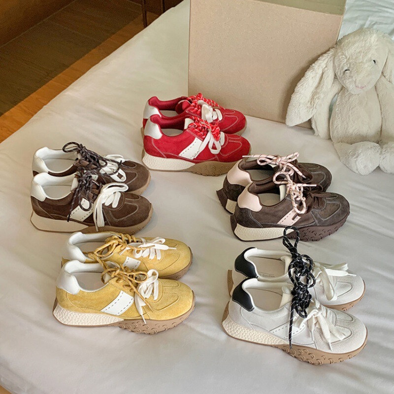 Soft Leather Version of the Popular 7cm Arch Support ~ Height-Increasing Popcorn Thick-Soled Casual Sports German Training Shoes for Women, Forrest Gump Shoes