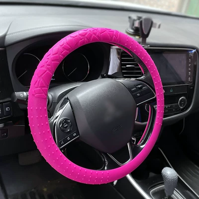 Steering wheel cover, silicone steering wheel cover car - rose-red-non-slip-thickened-see-description-for-the-diameter-of-the-steering-wheel
