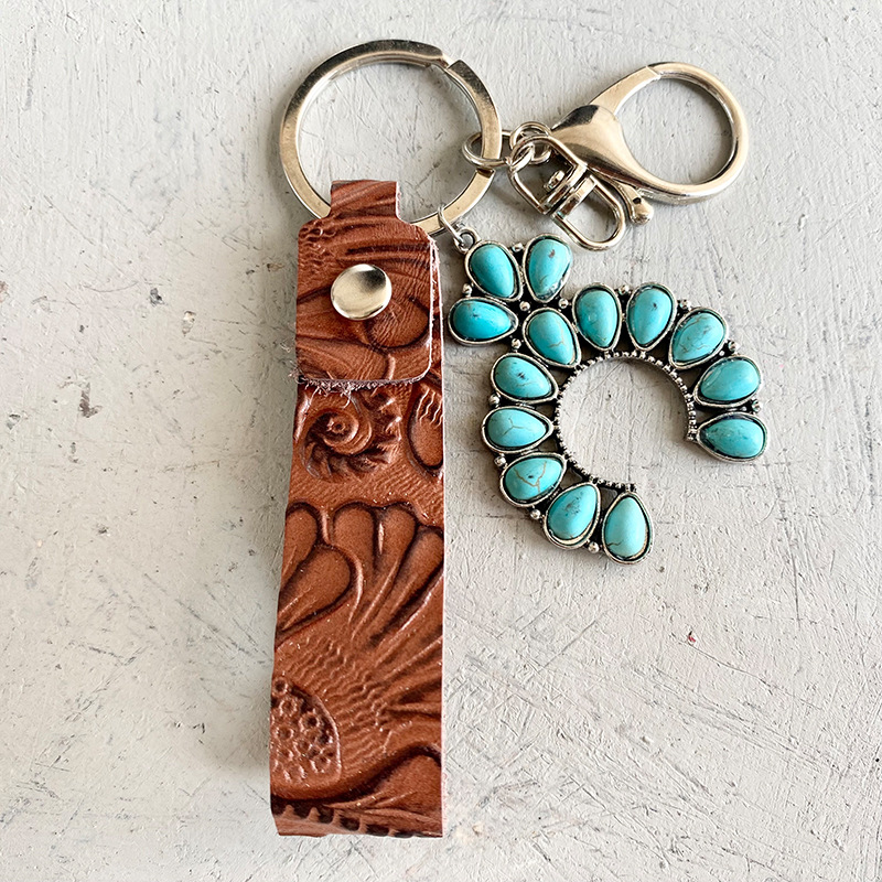 Cowboy Style Geometric Alloy Leather Plating Turquoise Bag Pendant Keychain display picture 4