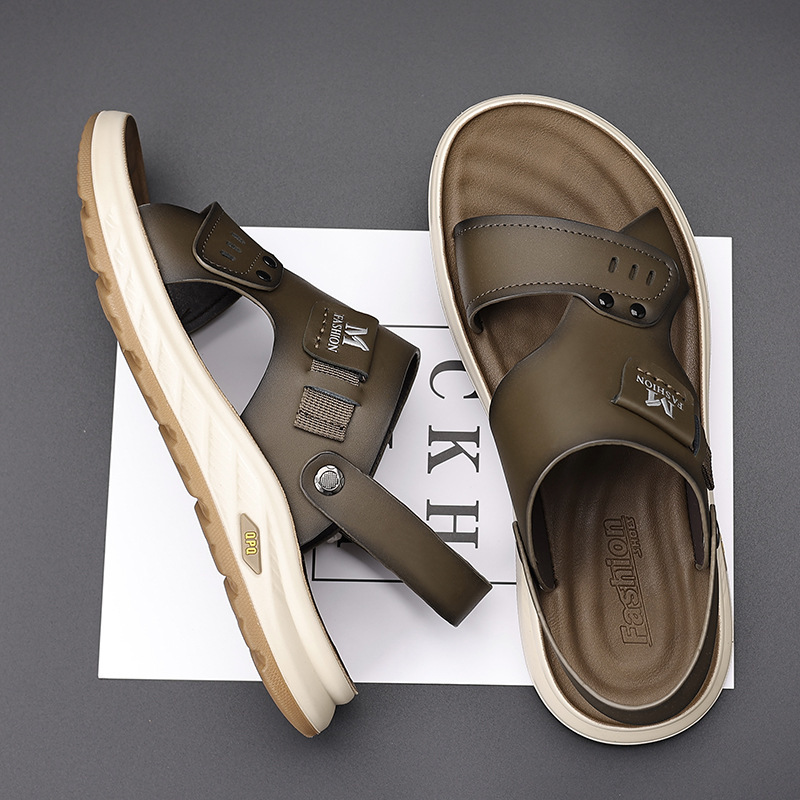 Trendy brand first-layer cowhide sandals for men, 2026 summer new model, genuine leather soft-soled casual slippers, non-slip beach shoes Trendy brand first-layer cowhide sandals for men, 2026 summer new model, genuine leather soft-soled casual slippers, non-slip beach shoes
