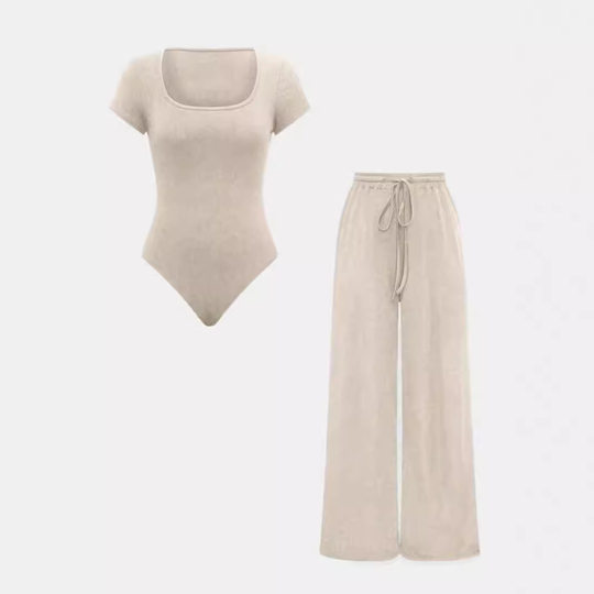 2024 Europe and the United States cross-border autumn and winter new solid color small pit casual jumpsuit pants fashion two-piece suit women's clothing