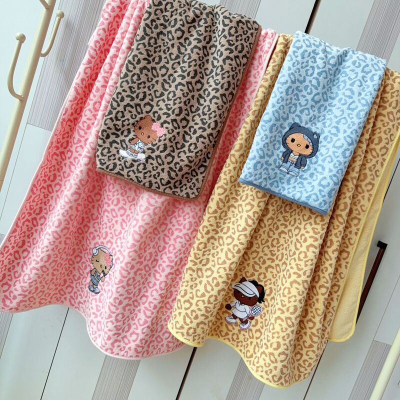 Cute Kitty Leopard Print Towel, Thick Coral Fleece Bath Towel, Absorbent and Quick-Drying, Couple's Face Wash Towel, New Model for Home Use