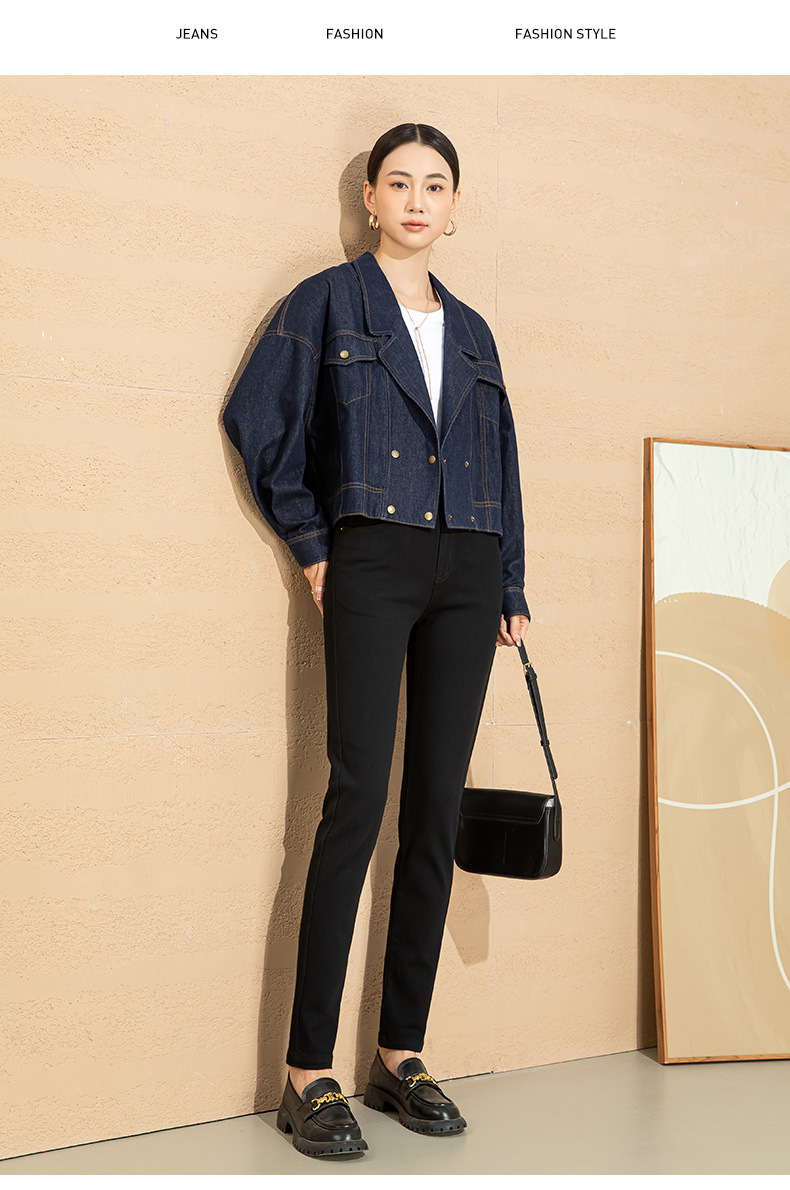 Quần jean nữ skinny cạp cao ôm sát đen co giãn — Màu đen chi tiết 9