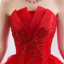 婚纱礼服2020新款红色婚纱新娘公主梦幻花苞抹胸夏季韩版高腰孕妇