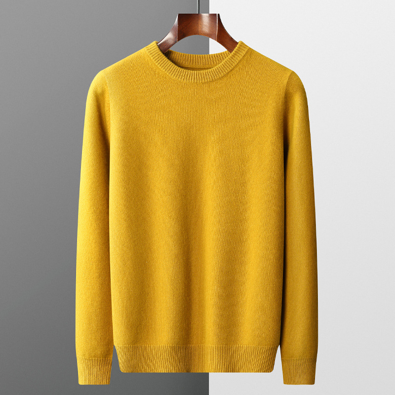100% pure wool thickened autumn and winter classic men's round neck knitted sweater 23 year new versatile base top_voghion.com