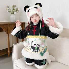 女童汉服套装冬季2025新款宝宝儿童加厚拜年服三件套女宝周岁礼服