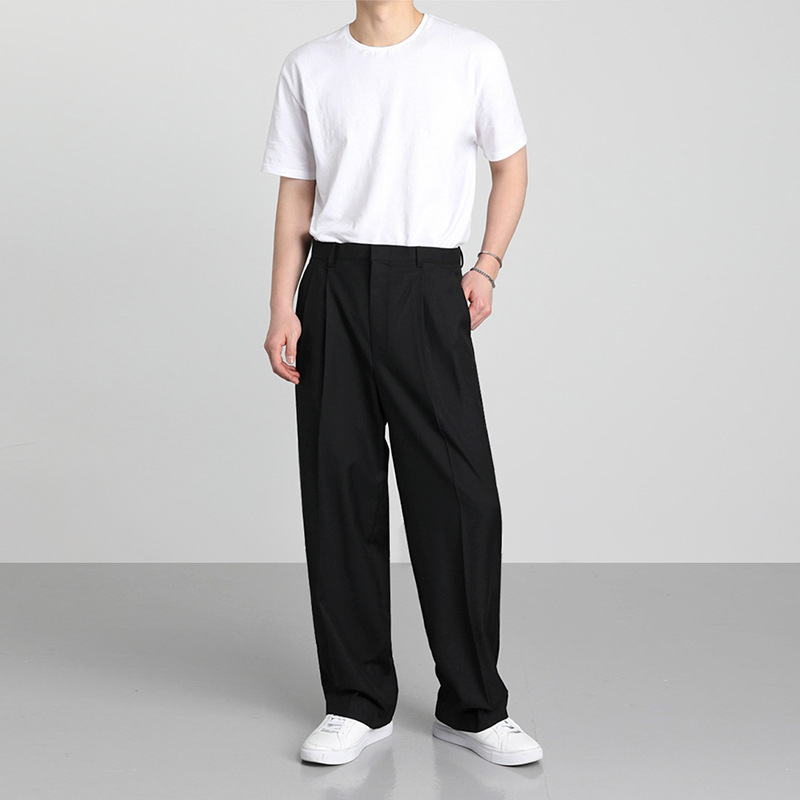 MYQ traje pantalones de los hombres de verano estilo coreano suelto recto moda todo partido casual drapeado ancho-pierna pequeño traje pantalones image 6