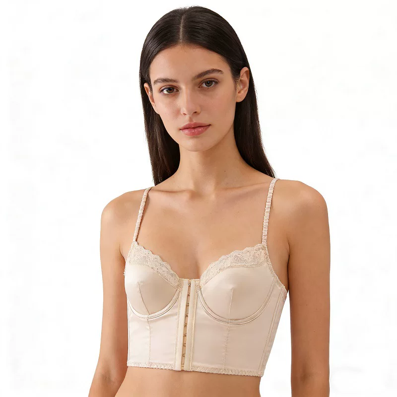 Longline Bustier Vest Bra, Satin Stretch, Removable Soft Wire Cups, Sizes S–XL