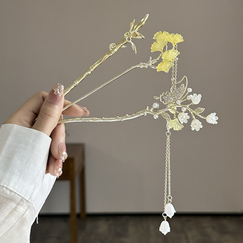 Ancient style tassel flower hairpin for women, high-end, versatile, Hanfu hairpin, step-shaking hairpin on the back of the head