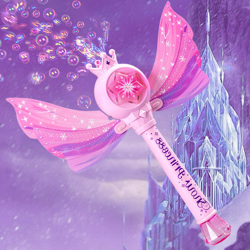 Chica juguete princesa varita mágica máquina de burbujas eléctrica automática soplando burbujas luz música hada burbuja
